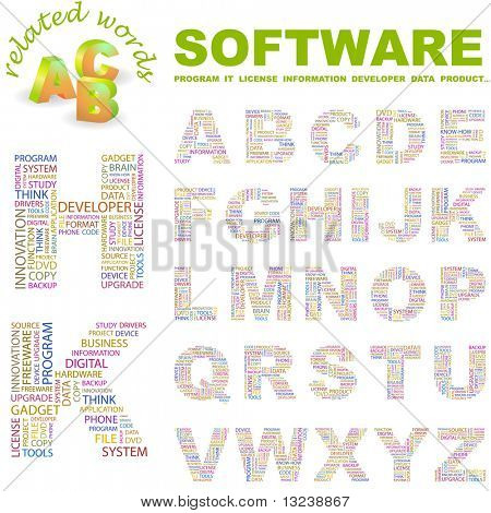 SOFTWARE. Vector letter collection. Illustration with different association terms.