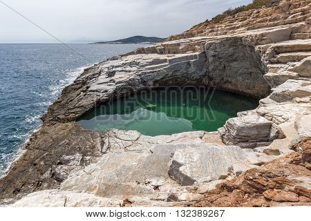 Panoramic view to Giola Natural Pool in Thassos island, East Macedonia and Thrace, Greece