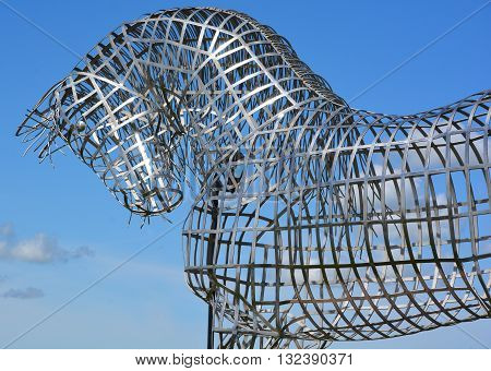 BROMONT QUEBEC CANADA JUNE 01 2016: By Mathieu Isabelle new statue in Bromont. The home of the Parc equestre Olympique de Bromont, equestrian park.