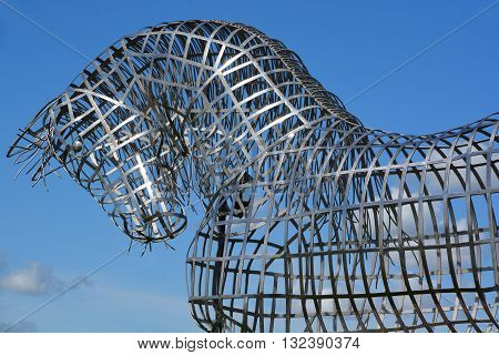 BROMONT QUEBEC CANADA JUNE 01 2016: By Mathieu Isabelle new statue in Bromont. The home of the Parc equestre Olympique de Bromont, equestrian park.
