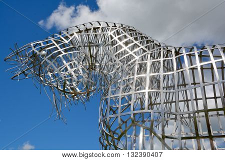 BROMONT QUEBEC CANADA JUNE 01 2016: By Mathieu Isabelle new statue in Bromont. The home of the Parc equestre Olympique de Bromont, equestrian park.