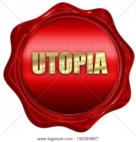utopia, 3D rendering, a red wax seal