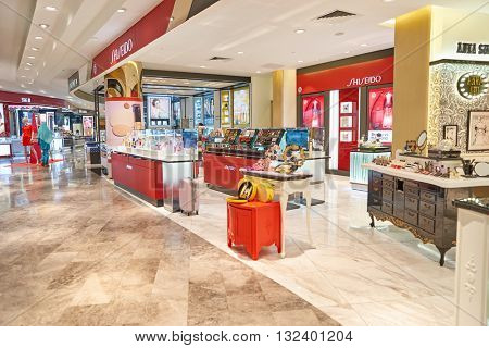KUALA LUMPUR, MALAYSIA - MAY 09, 2016: inside of Suria KLCC shopping mall in Petronas Twin Towers. Suria KLCC is one of the largest shopping malls in Malaysia