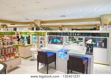 KUALA LUMPUR, MALAYSIA - MAY 09, 2016: inside of Suria KLCC shopping mall in Petronas Twin Towers. Suria KLCC is one of the largest shopping malls in Malaysia