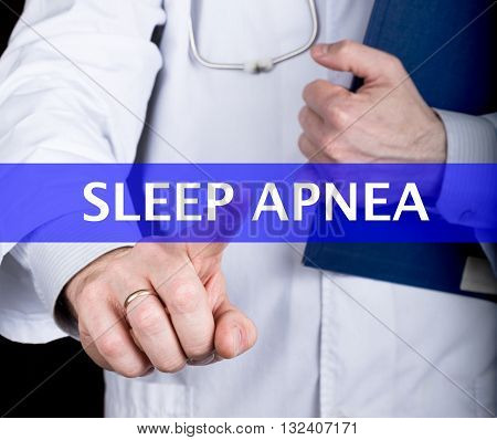 technology, internet and networking in medicine concept - medical doctor presses sleep apnea button on virtual screens. Internet technologies in medicine.