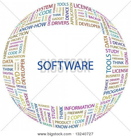 SOFTWARE. Word collage on white background. Illustration with different association terms.