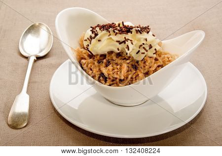 chestnut puree with whipped cream and sweet chocolate sprinkles