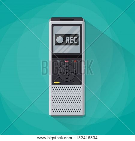 Dictaphone icon. Recorder icon. voice recorder. Journalist electronic equipment. vector illustration in flat design isolated on green background with long shadow