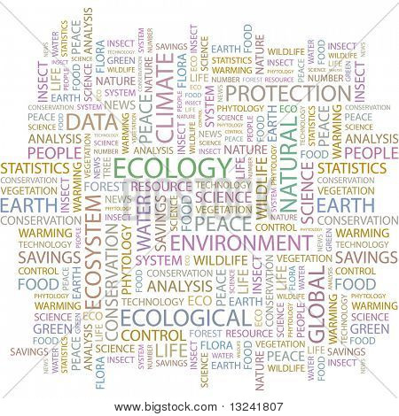ECOLOGY. Word collage on white background. Illustration with different association terms.