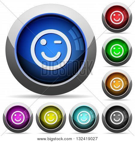 Set of round glossy Winking emoticon buttons. Arranged layer structure.