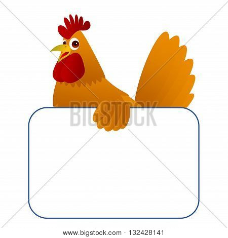 Clipart picture of a chicken cartoon character holding a blank board.
