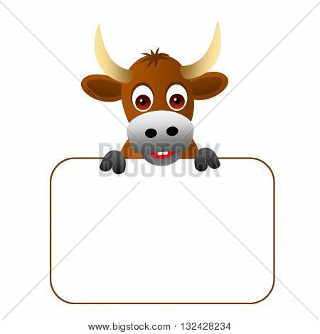 Clipart picture of a ox cartoon character holding a blank board
