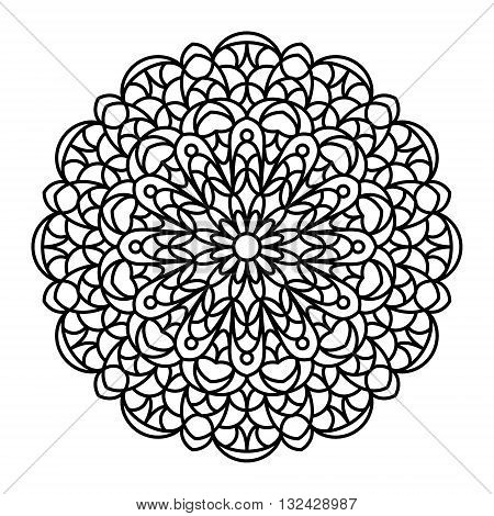 Mandala outline. Line mandala isolated on white background. Anti stress intricate black mandala for anti stress coloring books, cards, stamps, web design and more.