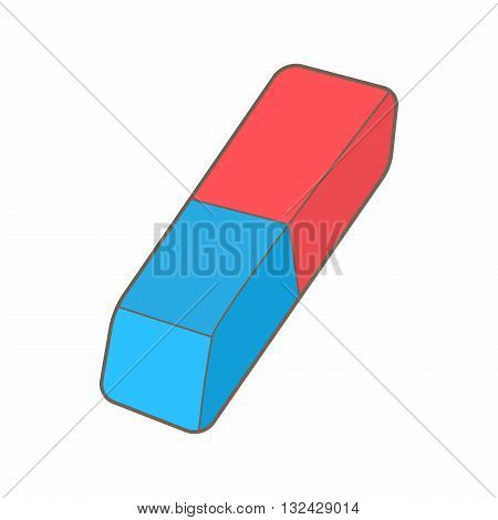 Blue and red rubber pencil eraser icon in cartoon style on a white background