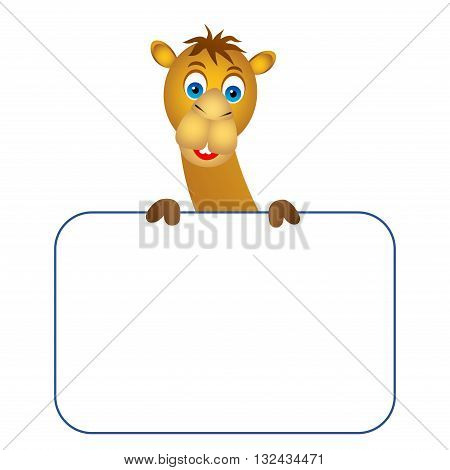 Clipart picture of a camel cartoon character holding a blank board.
