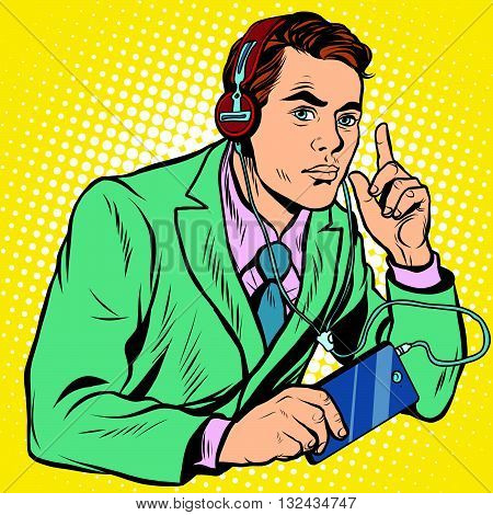 Retro radio operator pop art retro vector. Connection and communication. Sound