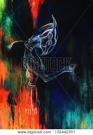 Egyptian Horus holding sand, drawing on paper and computer collage. transience and time concept