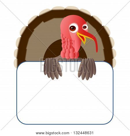 Clipart picture of a turkey cartoon character holding a blank board.