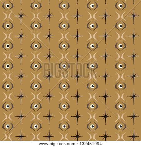 Seamless abstract vector pattern eye tile with brown background