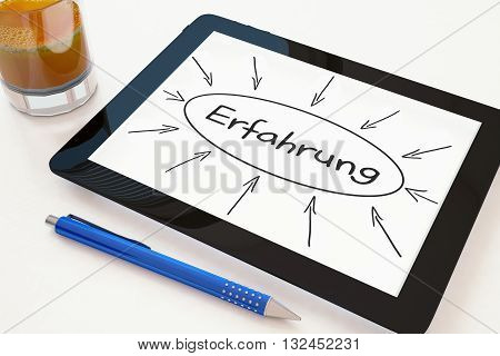 Erfahrung - german word for experience - text concept on a mobile tablet computer on a desk - 3d render illustration.
