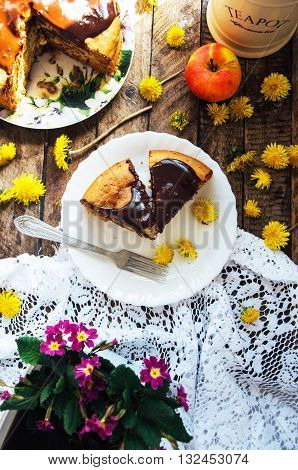 Traditional Homemade Chocolate Cake. Rustic Style And Natural Li