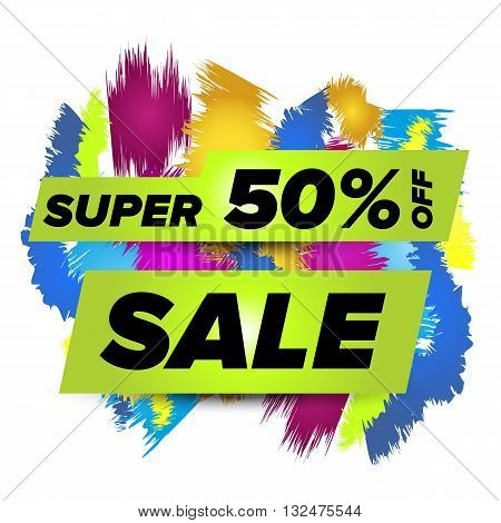 super sale badge with colored ribbons and shadow