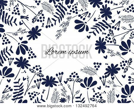 Vector flower and leaf monochrome background for postcards and invitations. Pen tool traced. Eps 8 format.
