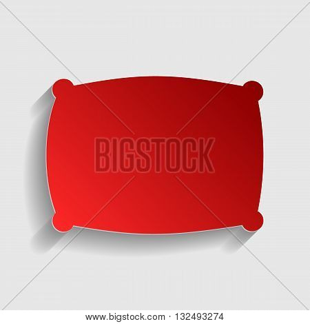 Pillow sign illustration. Red paper style icon with shadow on gray.