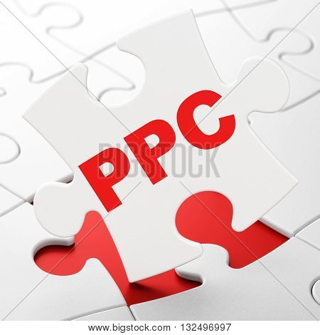 Marketing concept: PPC on White puzzle pieces background, 3D rendering