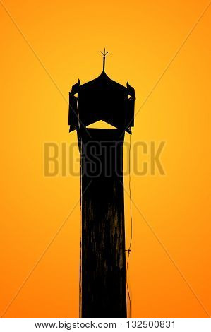 art silhouette of a crematory on orange color background