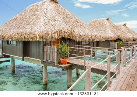 Three overwater bungalows in Moorea French Polynesia
