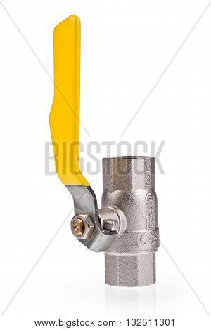 Yellow gas valve isolated on white background