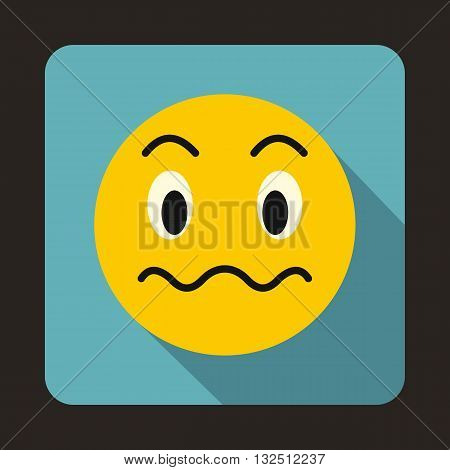 Suspicious emoticon icon in flat style on a blue background
