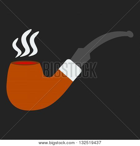 Tobacco smoking pipe. Vector. Classical hipster smoke pipe in flat style. Vector illustration on black background