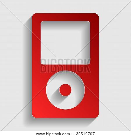 Portable music device. Red paper style icon with shadow on gray.