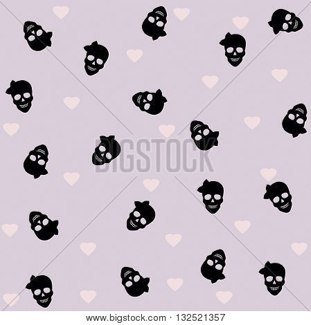 Seamless with hearts and skulls. Skull Background.