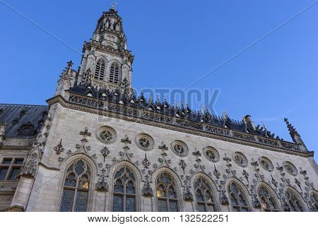 The Gothic Town Hall and its Belfry on Square of the Heroes in Arras in France
