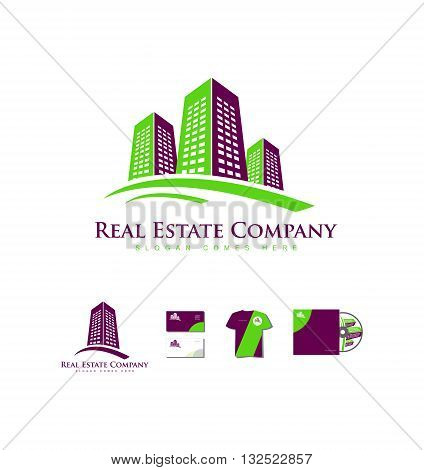Vector company logo icon element template real estate building skyscraper city construction