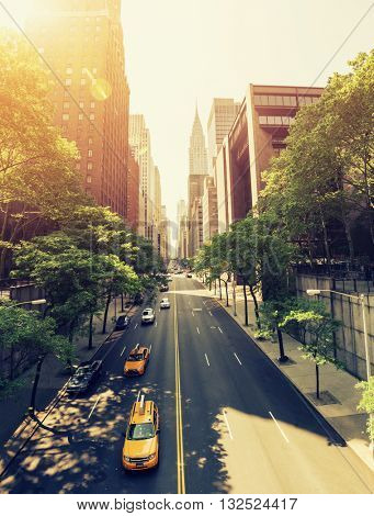 42nd Street in New York during the day with Instagram style retro filter