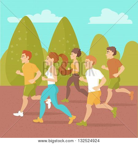 People running around in the park. Sports jogging. Vector isolated illustration. Cartoon character