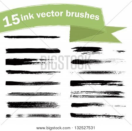15 ink vector brushes. Paint brush strokes. Elements for design