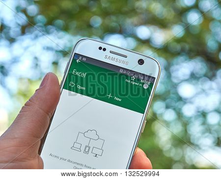 MONTREAL CANADA - MAY 23 2016 - Microsoft Office Excel application on Samsung S7.