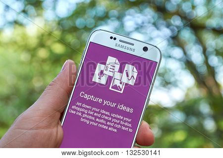 MONTREAL CANADA - MAY 23 2016 - Microsoft Office OneNote application on Samsung S7.