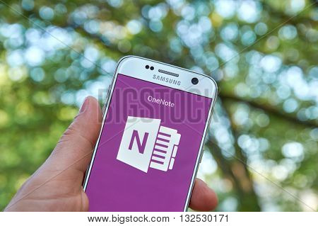 MONTREAL CANADA - MAY 23 2016 - Microsoft Office OneNote application on Samsung S7.