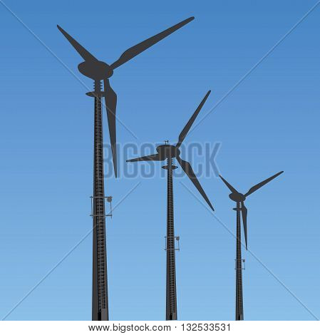 Vector Wind Turbines Silhouette Against The Sky