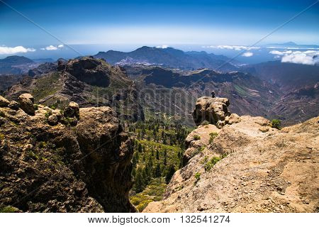 Panoramic view from Roque Nublo peak on Gran Canari Island, Spain.