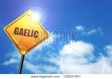 gaelic, 3D rendering, glowing yellow traffic sign 