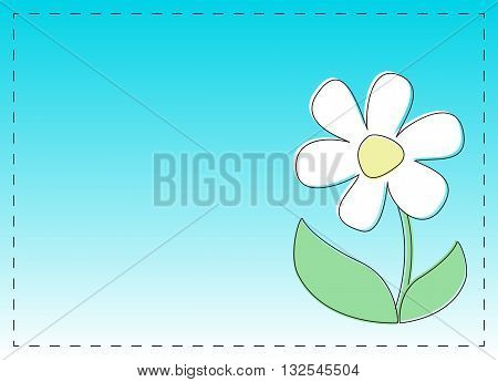 Card with frame and white cartoon flower on a blue background