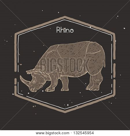 hand drawn silhouette of mighty wild animal, giant rhino