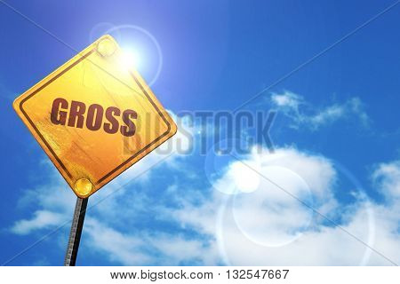 gross, 3D rendering, glowing yellow traffic sign 